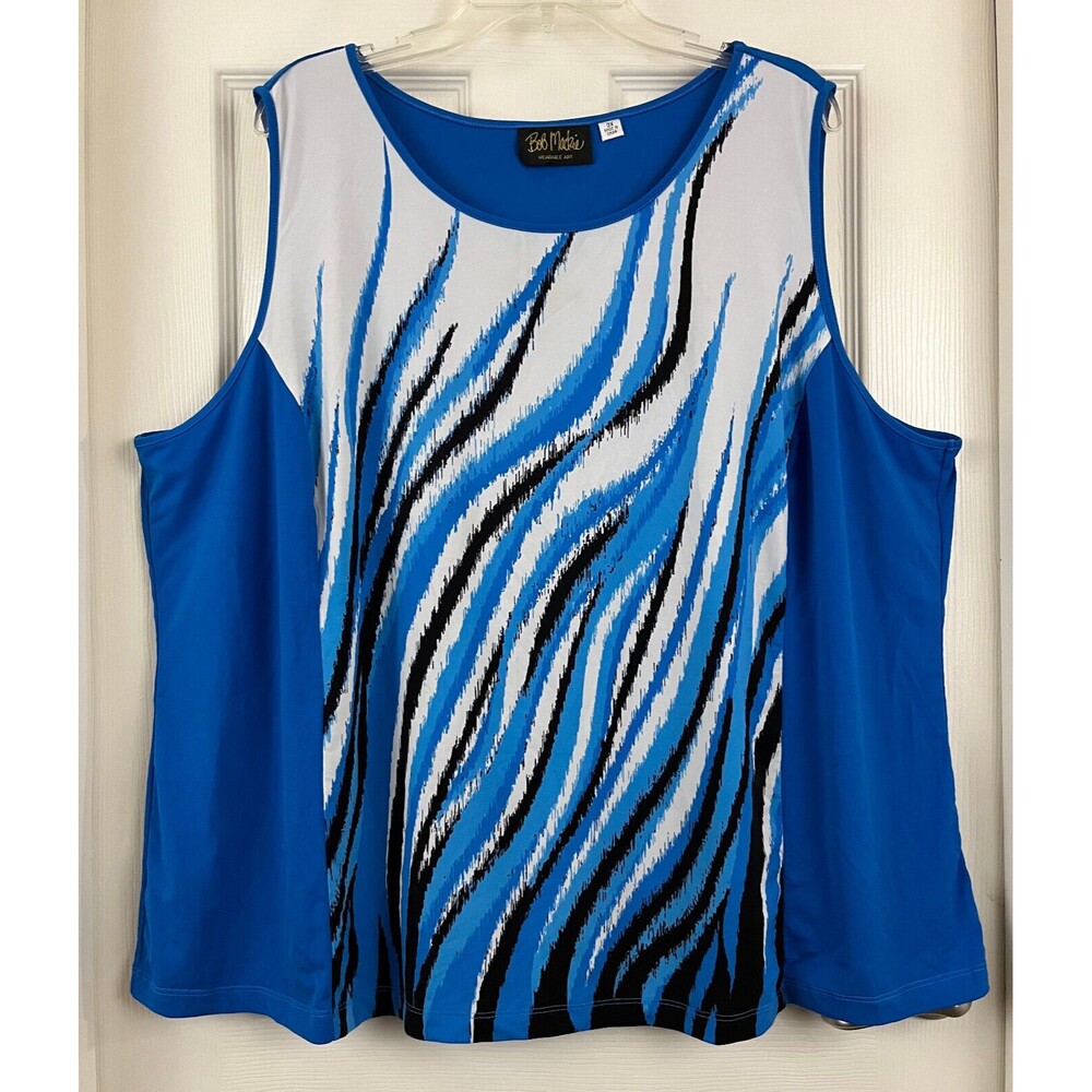 BOB MACKIE - Wearable Art Blue Sleeveless Poly-Spandex Knit Tank Top size 3X